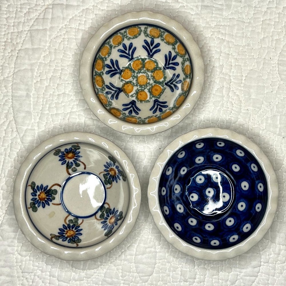3 Polish Pottery round condiment bowls